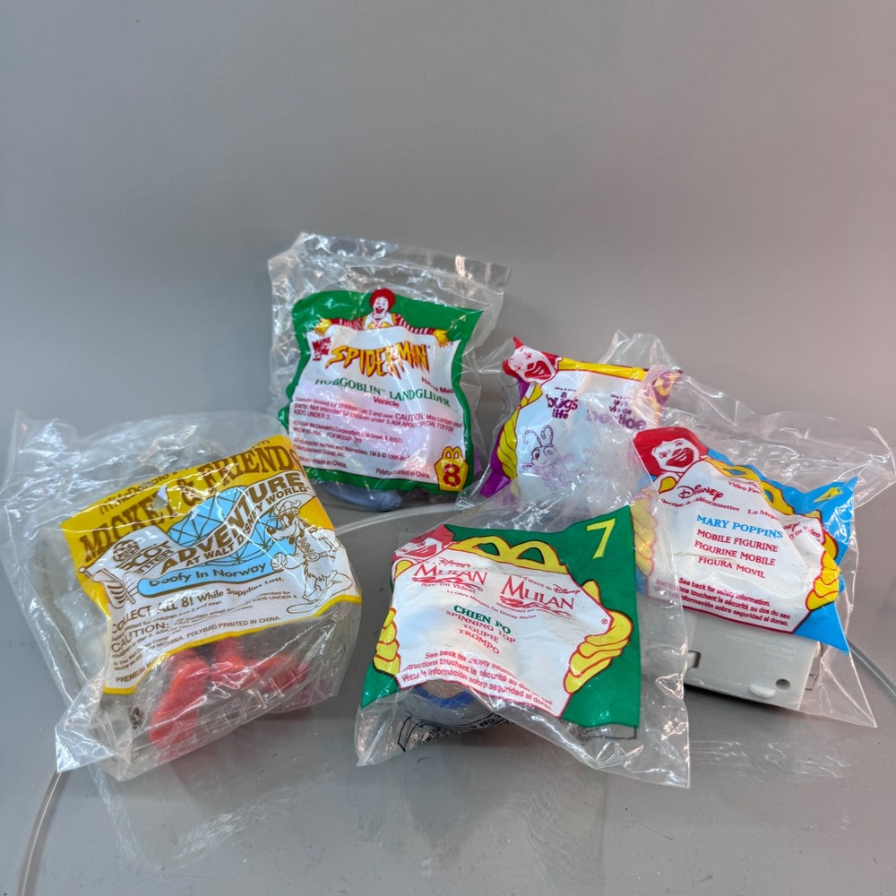 McDonalds Happy Meal Toys Lot 5 Disney Spiderman Mulan Goofy Mary Poppins 90s